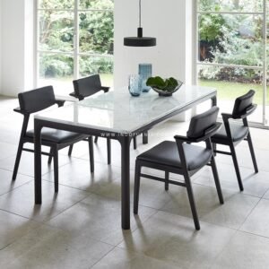 Set Meja Makan Marmer 4 Kursi Cafe Kayu Scandinavian