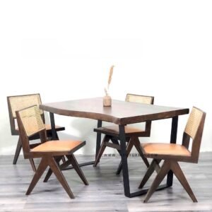 Set Meja Makan Trembesi 4 Kursi Cafe Kayu Rotan